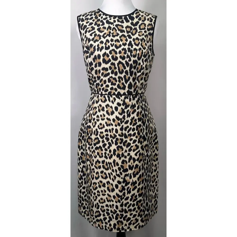 Kate Spade New York Leopard Print Sleeveless Sheath Dress Size 6 Silk Blend - Picture 2 of 11